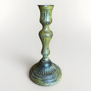 VTG Metal Candlestick Holder Faux Green Patina Verdigris Retro Cottagecore Heavy